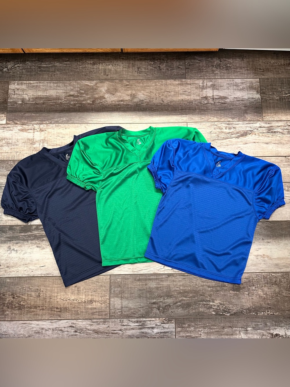 Youth Athletic Mesh Practice Football Jerseys Top lot, in Blue, Green, and Navy